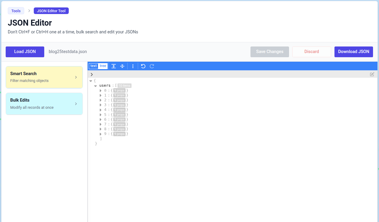 JSON Editor Load Screen | The India Portfolio