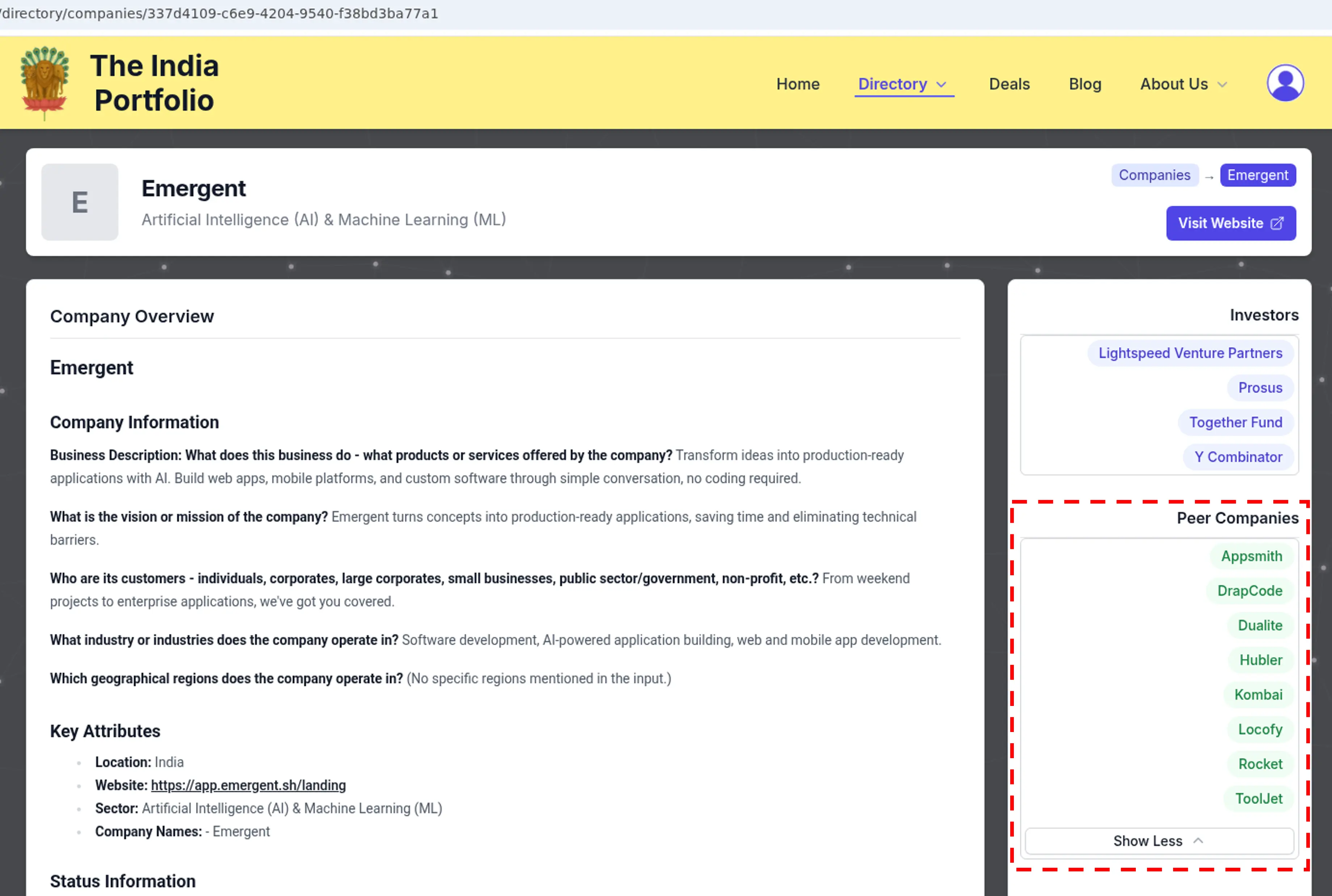 Peer Companies | Company Details | The India Portfolio